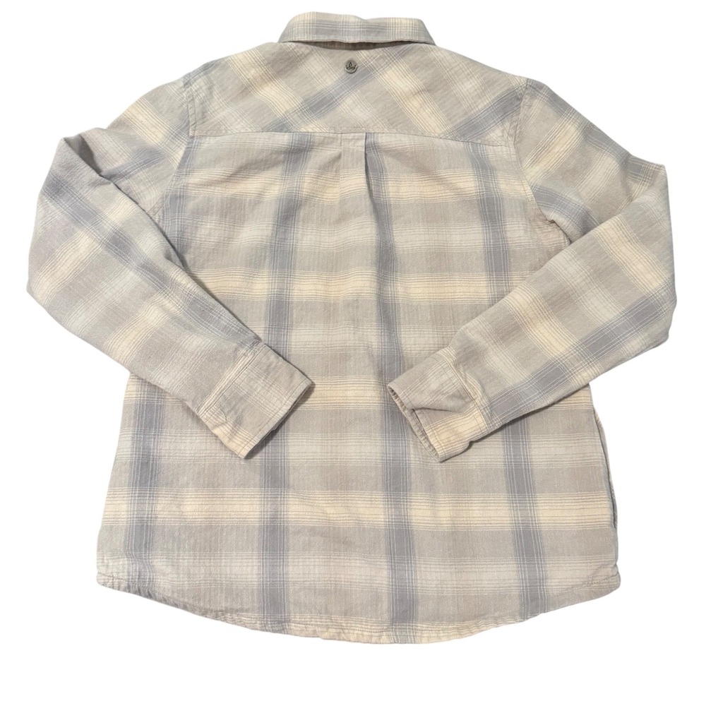 Prana Plaid Flannel Shirt Jacket Womens Size Medium Snap Button Organic Cotton - Picture 6 of 9